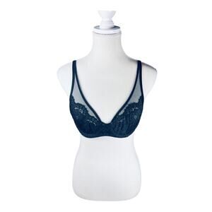 VS Body By Victoria Black Lace Mesh Unlined Demi Bra 34C Convertible